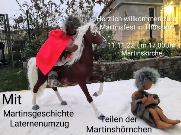 Martinsfest in Thossen - St.Martin auf Pferd neben Bettler