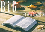 BiG - Bibel im Gesrpäch (offene Bibel auf herbsrlicher Bank Tisch)