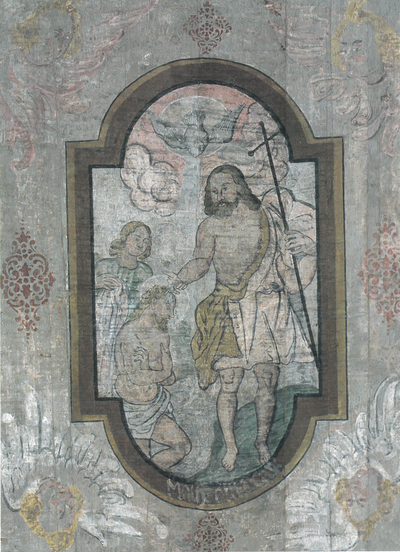 Taufe Jesu - Bild der Kirchendecke in Zschorlazu400x552