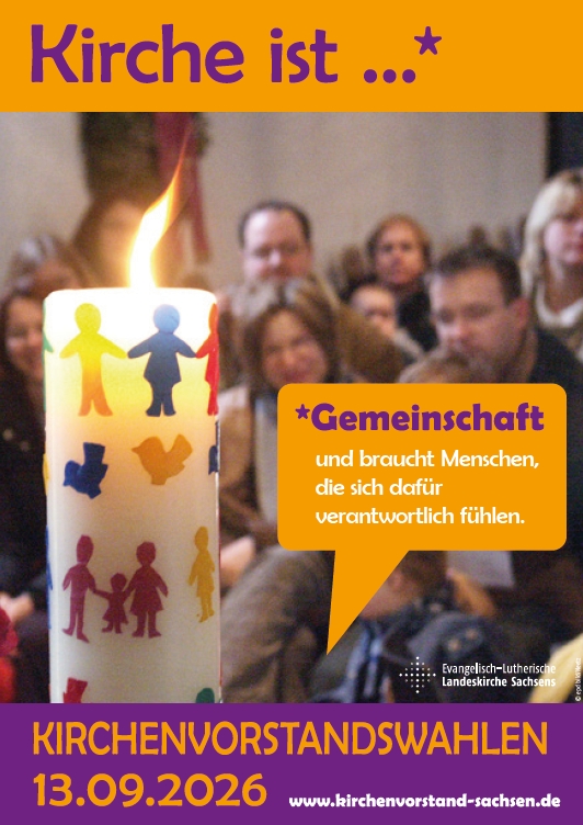 Plakat "Kirche ist ... " Kirchenvorstandswahlen am 13.09.2026
