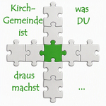 "Kirchgemeinde Ist Was Du Draus Machst ... "  Puzzlezteile bilden ein Kreuz